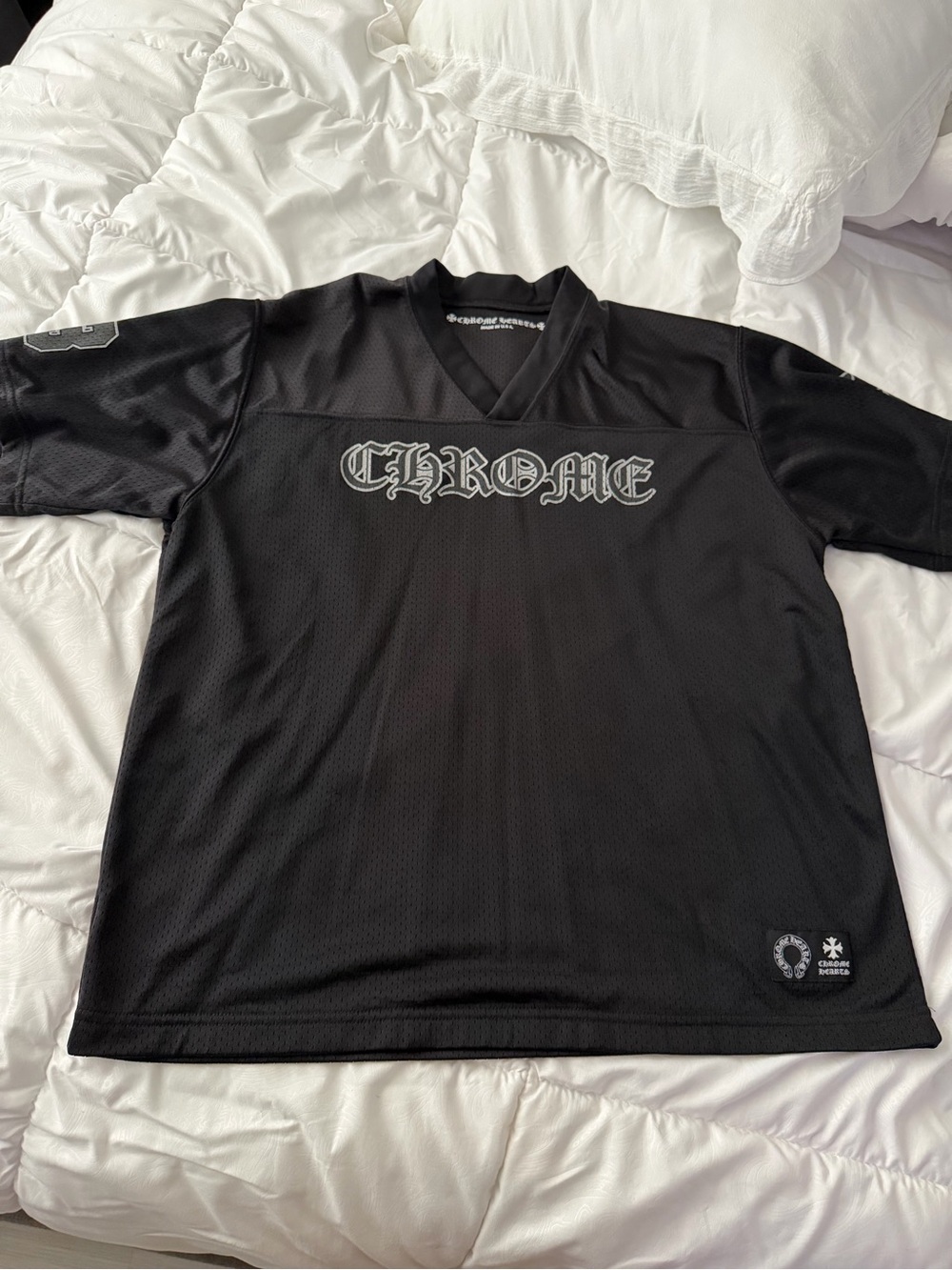 Chrome Hearts Black Logo Mesh V-Neck Jersey